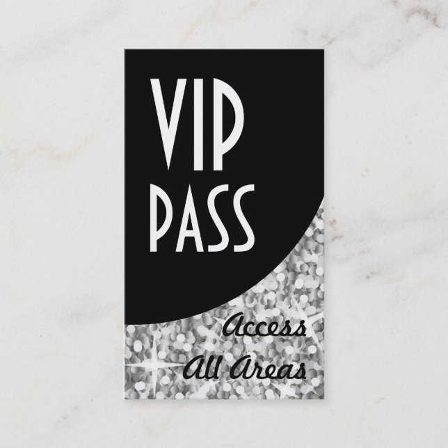 Glitz Silver 'VIP Pass' Black Curve business card (Front)
