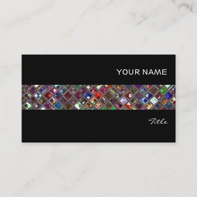 Glitz Tiles Multicoloured tile stripe black Business Card (Front)