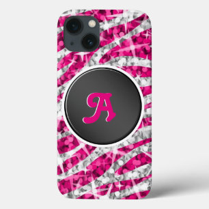 Glitz Zebra Pink monogram black iPhone 13 Case