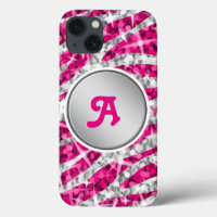 Glitz Zebra Pink print monogram silver