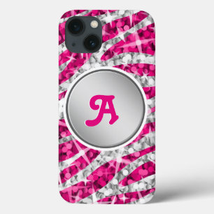 Glitz Zebra Pink print monogram silver iPhone 13 Case