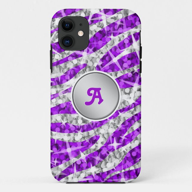 Glitz Zebra Purple monogram iPhone case 'silver' (Back)