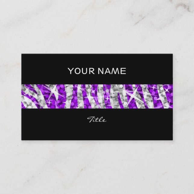 Glitz Zebra Purple stripe black back Business Card (Front)