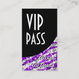 Glitz Zebra Purple 'VIP Pass' Black Curve portrait Business Card