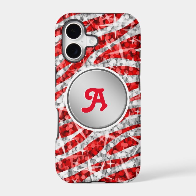 Glitz Zebra Red monogram iPhone "silver" (Back)