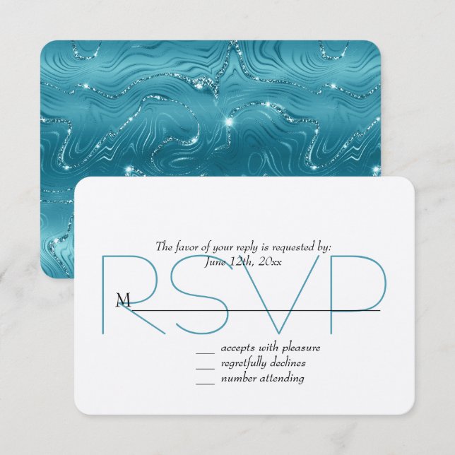 Glitzy Aqua Blue RSVP (Front/Back)