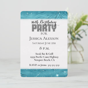 Glitzy Aqua Blue Turquoise Glitter Birthday Invitation