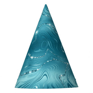 Glitzy Aqua Blue Turquoise Glitter Birthday Party Hat
