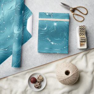 Glitzy Aqua Blue Turquoise Glitter Birthday Wrapping Paper