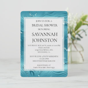 Glitzy Aqua Blue Turquoise Marble Bridal shower Invitation