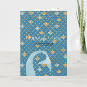 Glitzy Aqua Gold Glitter Sparkle Mermaid       Card