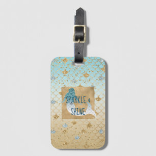 Glitzy Aqua Mermaid Blue Gold Sparkle Glitter Luggage Tag