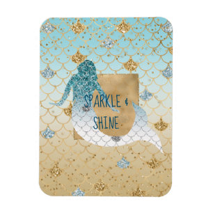 Glitzy Aqua Mermaid Blue Gold Sparkle Glitter   Magnet
