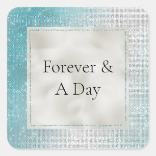 Glitzy Aqua Ombre Sparkle Wedding Square Sticker