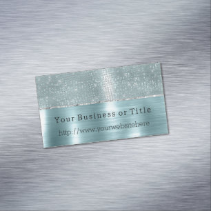 Glitzy Aqua Silver Sparkle Magnetic Business Card