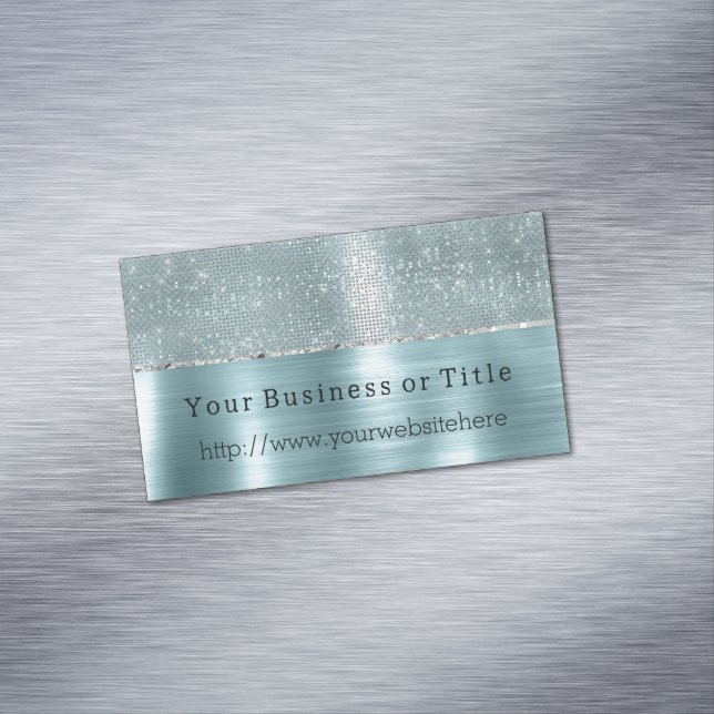 Glitzy Aqua Silver Sparkle Magnetic Business Card (In Situ)