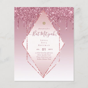 Glitzy BAT MITZVAH Invites Glitter Sparkles Modern Flyer