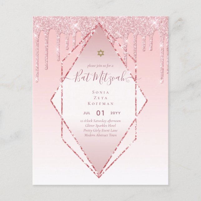 Glitzy BAT MITZVAH Invites Glitter Sparkles Modern Flyer (Front)