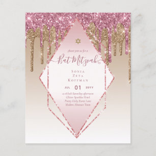 Glitzy BAT MITZVAH Invites Glitter Sparkles Modern Flyer