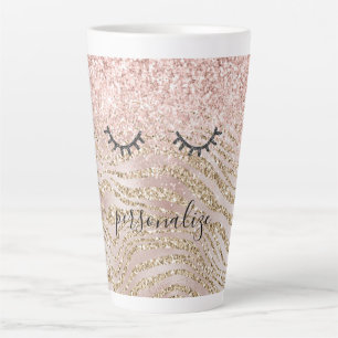 Glitzy Black Eyelashes Blush Zebra Glitter     Latte Mug