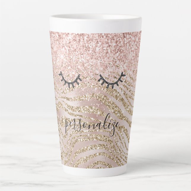 Glitzy Black Eyelashes Blush Zebra Glitter     Latte Mug (Front)