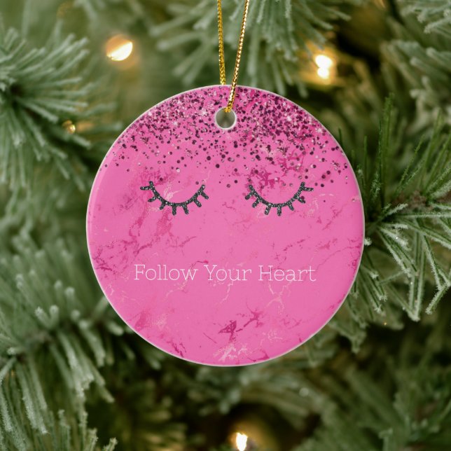 Glitzy Black Eyelashes Pink Marble Glitter Ceramic Tree Decoration (Tree)