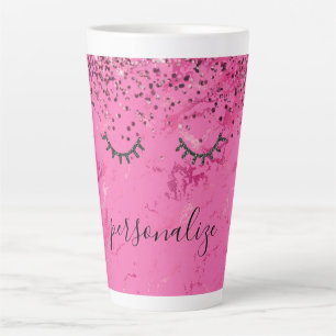Glitzy Black Eyelashes Pink Marble Glitter Latte Mug