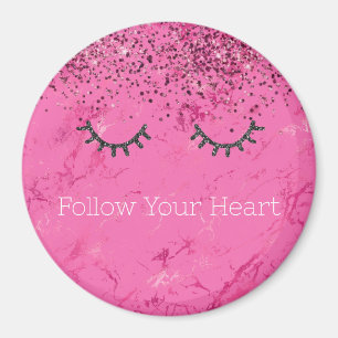 Glitzy Black Eyelashes Pink Marble Glitter Magnet