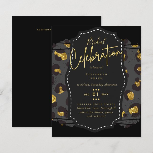 Glitzy Black Gold Bridal Shower Theme Invitations (Front/Back)