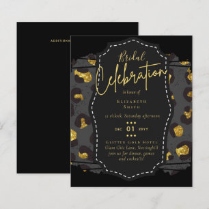 Glitzy Black Gold Bridal Shower Theme Invitations