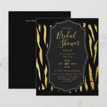 Glitzy Black Gold Bridal Shower Theme Invitations