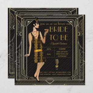 Glitzy Black Gold Bridal Shower Theme Invitations