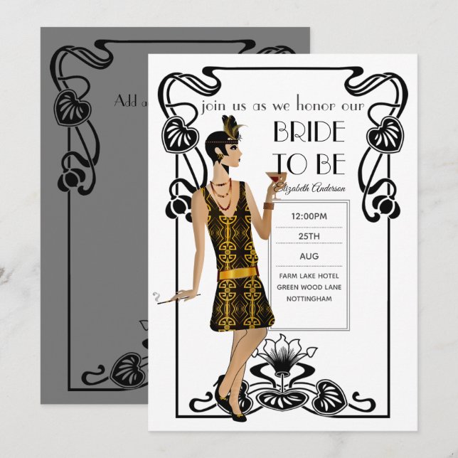 Glitzy Black Gold Bridal Shower Theme Invitations (Front/Back)