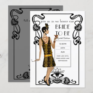 Glitzy Black Gold Bridal Shower Theme Invitations