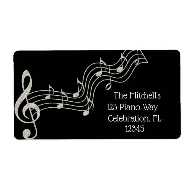 Glitzy Black & White Musical Notes Birthday  (Front)
