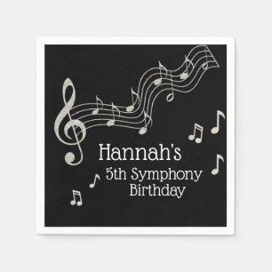 Glitzy Black & White Musical Notes Birthday  Napkin