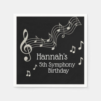 Glitzy Black & White Musical Notes Birthday Napkin