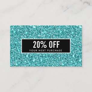 Glitzy Blue Glitter Feminine Black Coupon Card
