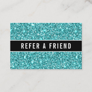 Glitzy Blue Glitter Salon Referral Customer Business Card