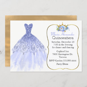 Glitzy Blue Gown Quinceañera Invitation
