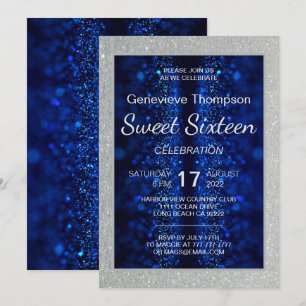 Glitzy Blue Sweet Sixteen Party Invitation