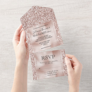 Glitzy Blush Pink Glitter   All In One Invitation