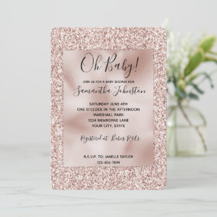 Glitzy Blush Pink Glitter Baby Shower Invitation