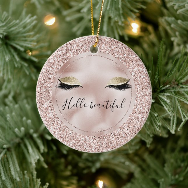 Glitzy Blush Pink Glitter Gold Eyelashes     Ceramic Tree Decoration (Tree)