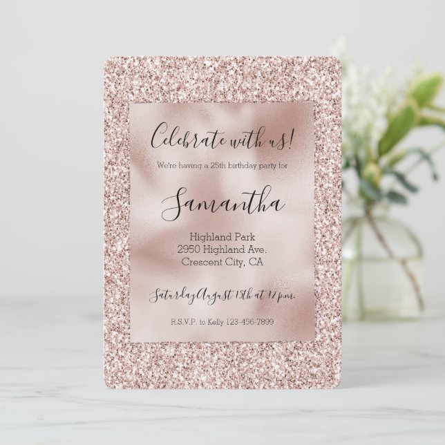 Glitzy Blush Pink Glitter Invitation (Standing Front)