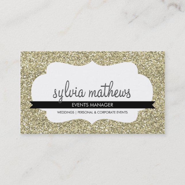 GLITZY BUSINESS CARD sparkly glitter pale gold (Front)