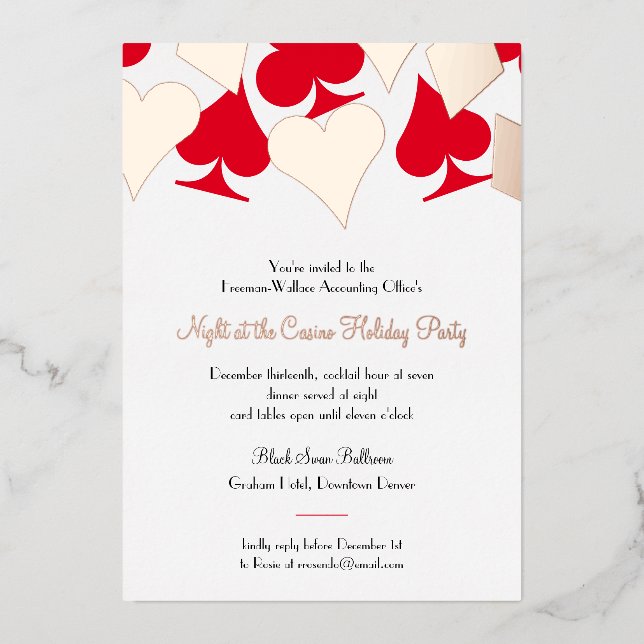 Glitzy Card Suits Casino Night Party Invitation (Front)
