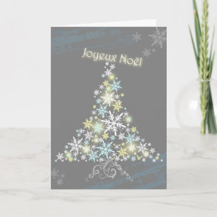 Glitzy Christmas Snowflake Tree Joyeux Noel Holiday Card