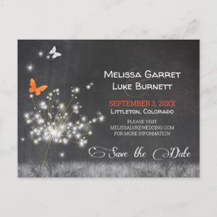 Glitzy Dandelion Chalkboard Wedding Save the Date Postcard