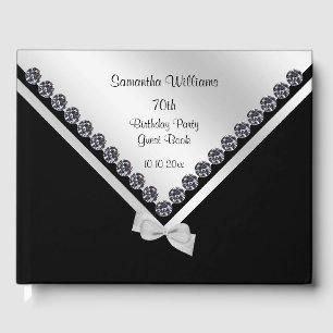 Glitzy Diamonds & Silver Bow 70th Birthday Guest Book